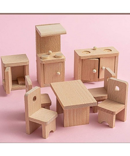 Wooden Classic Miniature House Furniture Wood Miniature Kitchen Set and Mini Juice Pot Cups Fake House Furniture Mini House D...