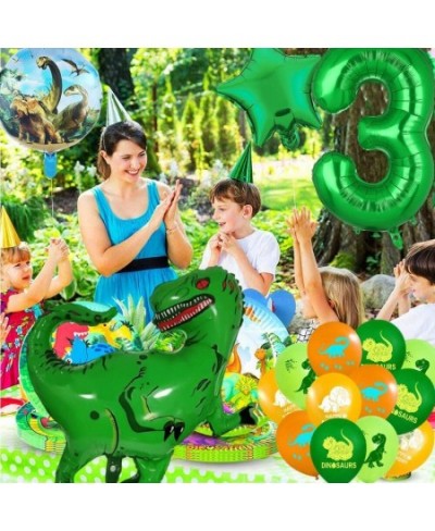 Dinosaur Balloons 3rd Birthday Decorations for Boys 34 Inch Giant Dinosaur Inflatable Foil Mylar Balloon Green Number 3 Dino ...