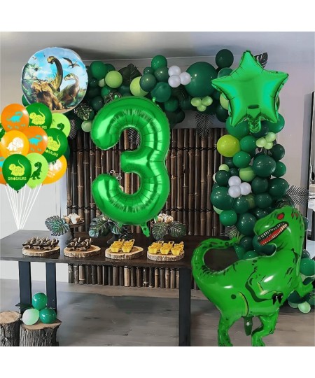 Dinosaur Balloons 3rd Birthday Decorations for Boys 34 Inch Giant Dinosaur Inflatable Foil Mylar Balloon Green Number 3 Dino ...