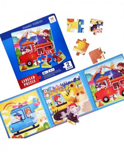 Magnetic Puzzles for Kids Ages 4 5 6 7 8 Three Wooden Jigsaw Puzzles 48 Piece Fire Truck Puzzles Book for Toddlers Puzzles Pa...