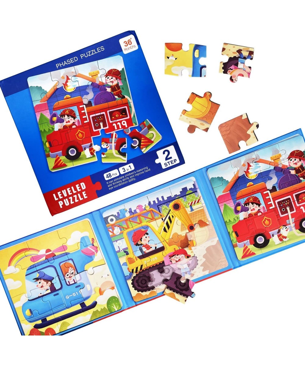 Magnetic Puzzles for Kids Ages 4 5 6 7 8 Three Wooden Jigsaw Puzzles 48 Piece Fire Truck Puzzles Book for Toddlers Puzzles Pa...