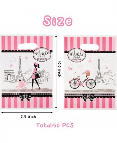 50Pcs Girls Dream Paris Party Favor Bag for Elegant Lady Waterproof Pink Goodies Cookies Bag with Die Cut Handles Eiffel Towe...