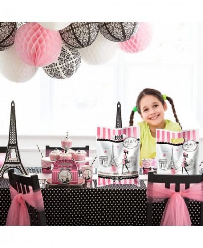 50Pcs Girls Dream Paris Party Favor Bag for Elegant Lady Waterproof Pink Goodies Cookies Bag with Die Cut Handles Eiffel Towe...