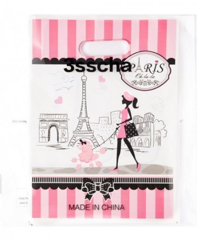 50Pcs Girls Dream Paris Party Favor Bag for Elegant Lady Waterproof Pink Goodies Cookies Bag with Die Cut Handles Eiffel Towe...