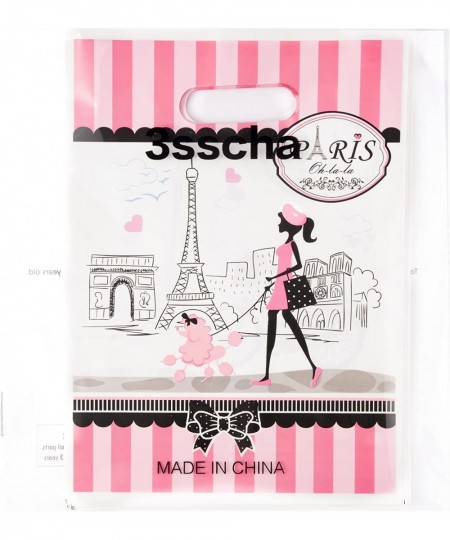 50Pcs Girls Dream Paris Party Favor Bag for Elegant Lady Waterproof Pink Goodies Cookies Bag with Die Cut Handles Eiffel Towe...