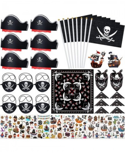 Pirate Party Supplies Skull Print Pirate Hat Pirate Eye Patches Pirate Bandana Pirate Mini Flag Patches Stickers for Caribbea...