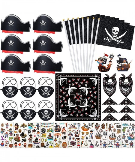 Pirate Party Supplies Skull Print Pirate Hat Pirate Eye Patches Pirate Bandana Pirate Mini Flag Patches Stickers for Caribbea...