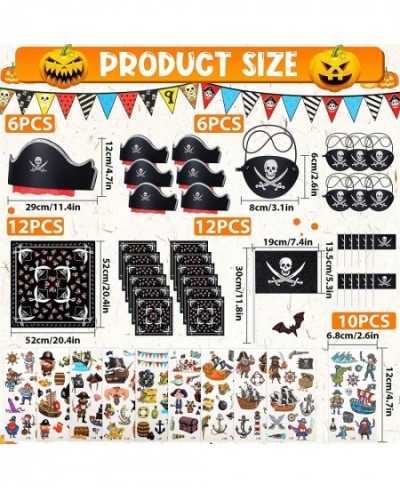 Pirate Party Supplies Skull Print Pirate Hat Pirate Eye Patches Pirate Bandana Pirate Mini Flag Patches Stickers for Caribbea...