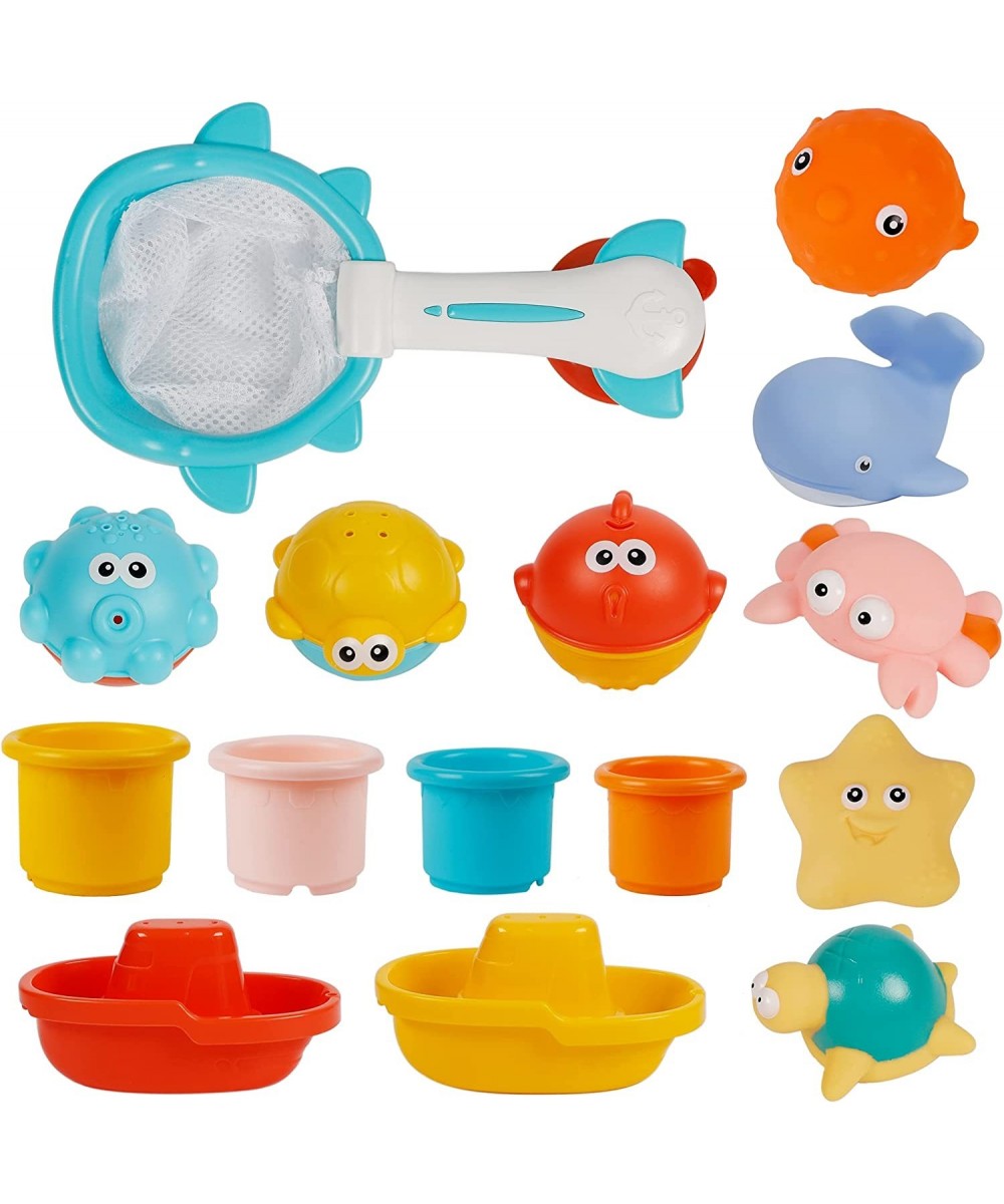 15 Pcs Baby Bath Toys Toddlers Bathtub Water Pool Toy Floating Boats Stacking Cups Cute Animals for Bathroom 1 2 3 Years Kids...