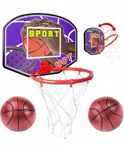 Over Door Basketball Hoop Foldable Mini Indoor Basketball Goal with 2 Balls Wooden Backboard Rim Net Sport Activities Gift To...