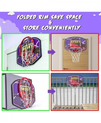 Over Door Basketball Hoop Foldable Mini Indoor Basketball Goal with 2 Balls Wooden Backboard Rim Net Sport Activities Gift To...