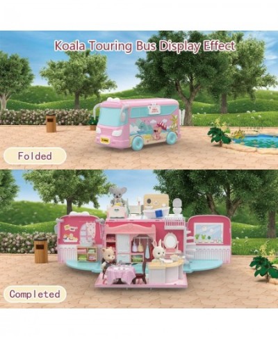 Dollhouse Playset DIY Pretend Portable Caravan Camper Bus Toy Kit with Little Critters Bunny Dolls Mini Cottage House Set Cam...