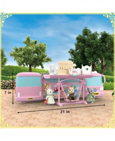 Dollhouse Playset DIY Pretend Portable Caravan Camper Bus Toy Kit with Little Critters Bunny Dolls Mini Cottage House Set Cam...