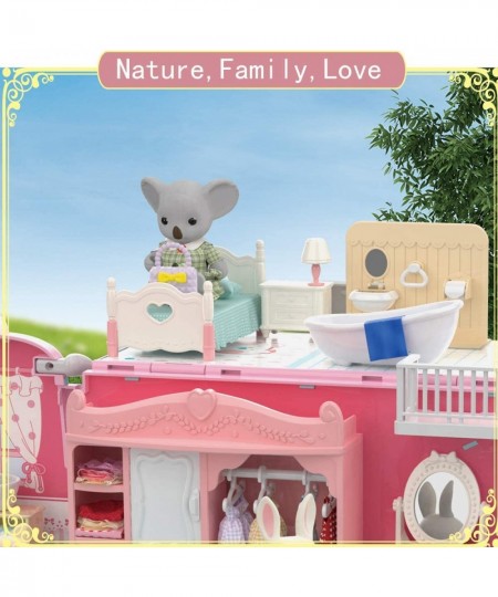 Dollhouse Playset DIY Pretend Portable Caravan Camper Bus Toy Kit with Little Critters Bunny Dolls Mini Cottage House Set Cam...