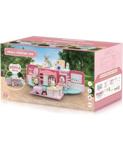 Dollhouse Playset DIY Pretend Portable Caravan Camper Bus Toy Kit with Little Critters Bunny Dolls Mini Cottage House Set Cam...