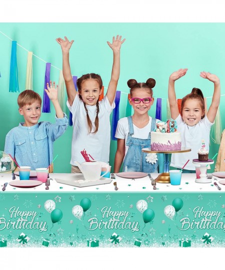 Teal and Silver Birthday Party Supplies Confetti Sprinkles Happy Birthday Tablecloths Starry Table Covers for Kids Adults Bir...