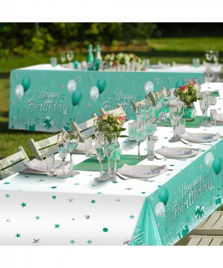 Teal and Silver Birthday Party Supplies Confetti Sprinkles Happy Birthday Tablecloths Starry Table Covers for Kids Adults Bir...