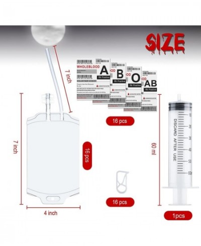 16 Pieces Blood Bag for Drinking Blood Bags with Clips Syringe IV Blood Bags 11.83 fl oz Party Drinking Cups 4 Blood Type Sti...