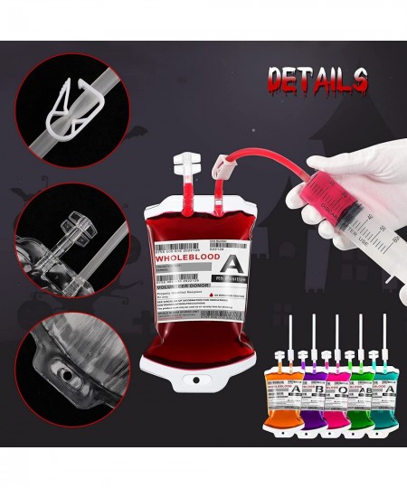 16 Pieces Blood Bag for Drinking Blood Bags with Clips Syringe IV Blood Bags 11.83 fl oz Party Drinking Cups 4 Blood Type Sti...